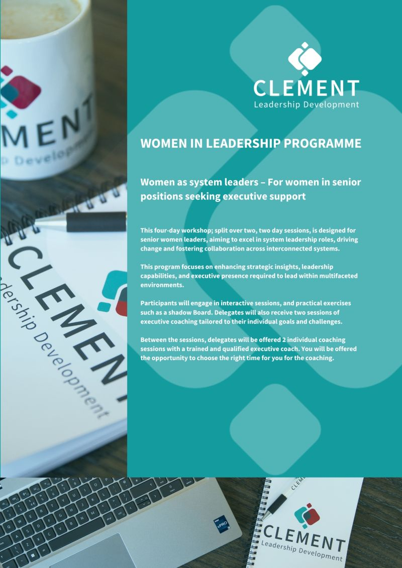 A green programme with information about the 'Women in leadership' programme.